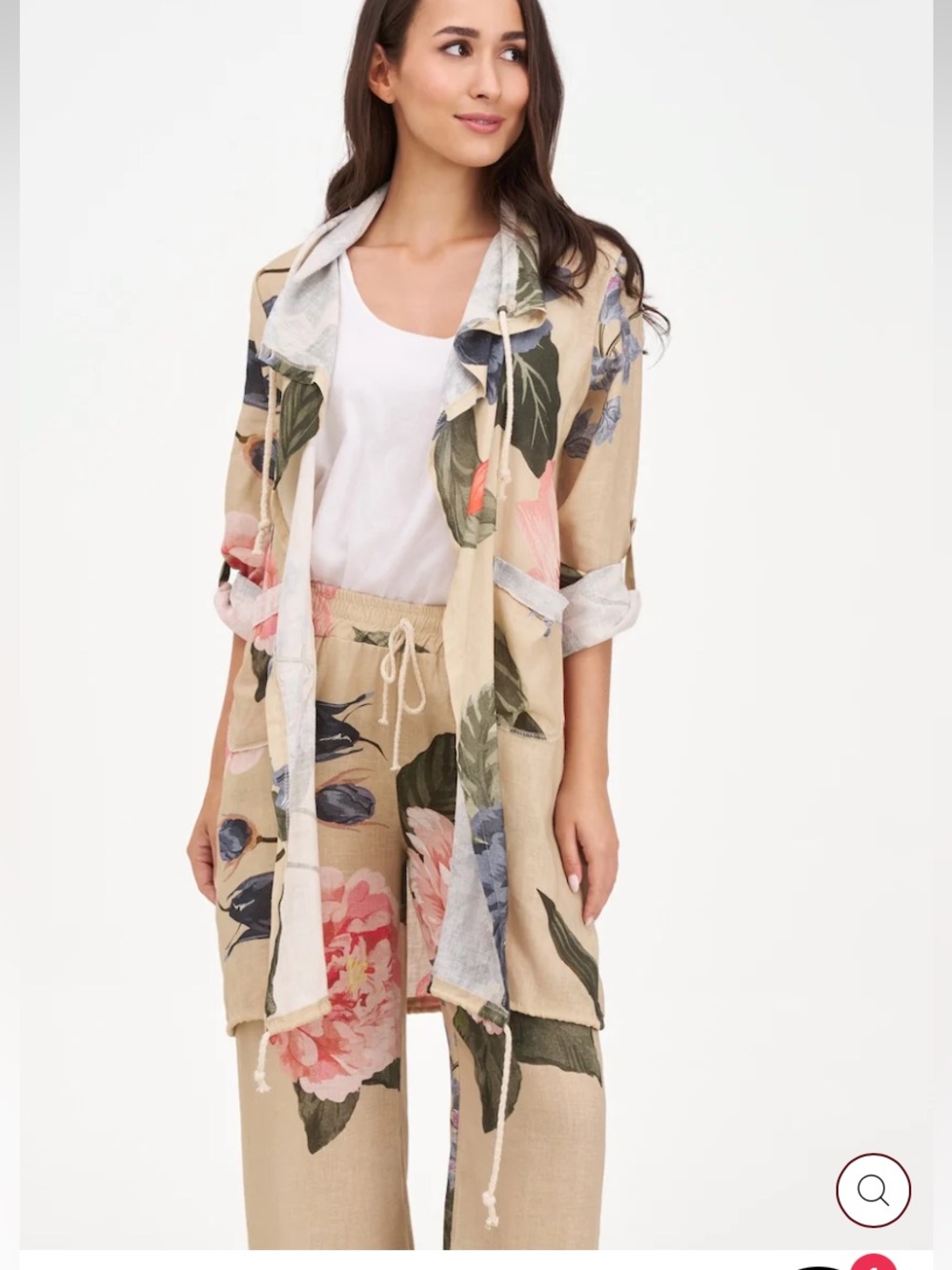 New Floral Linen-Blend Duster with drawstring hem and pockets made in Italy